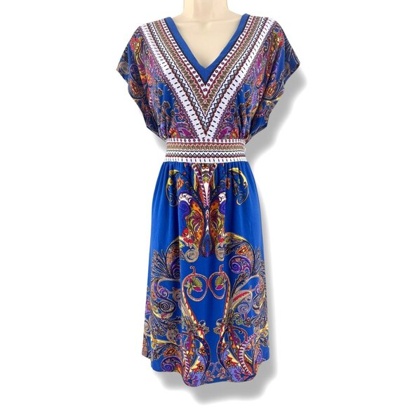 Kiara Blue Paisley Print V-Neck Dress‎ Size XXL 2X 18 20 Plus Sz Summer Vacation - Picture 1 of 6